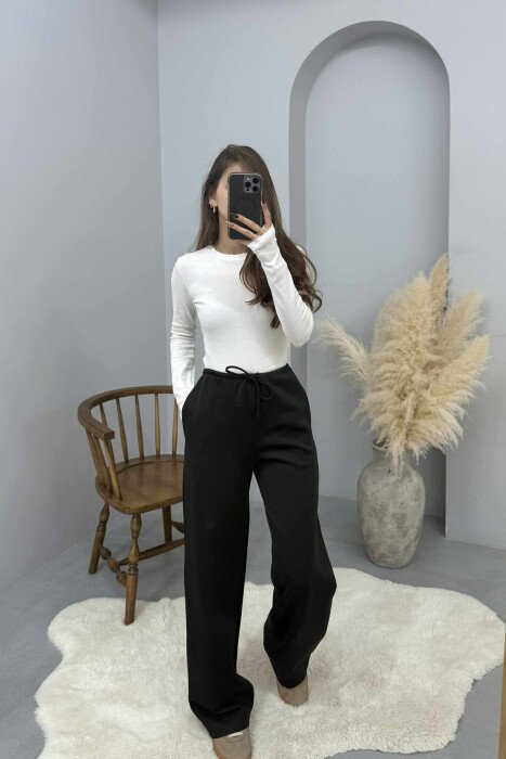ONE COLOR ELASTIC WAIST WOMEN SWEATPANTS BLACK/ E ZEZE - 2