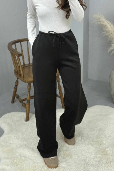 ONE COLOR ELASTIC WAIST WOMEN SWEATPANTS BLACK/ E ZEZE - 3