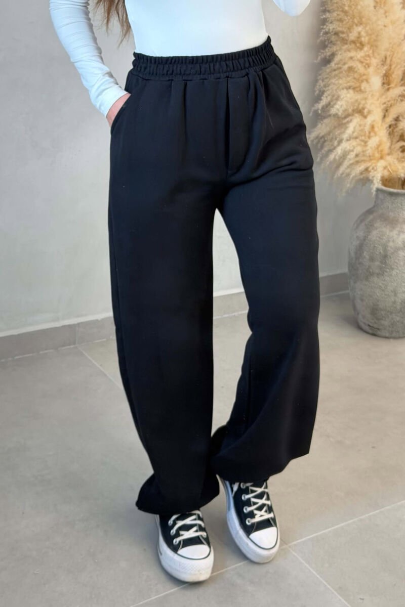 ONE COLOR ELASTIC WAIST WOMEN SWEATPANTS BLACK/ E ZEZE - 2