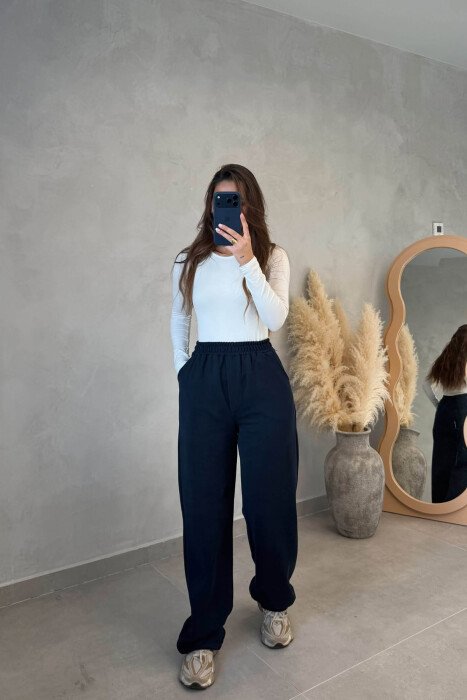 ONE COLOR ELASTIC WAIST WOMEN SWEATPANTS BLUE/BLU - KLAUDIO FASHION