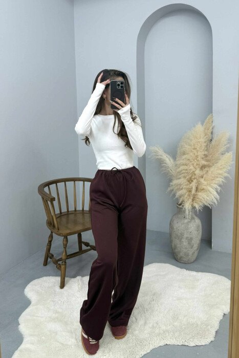ONE COLOR ELASTIC WAIST WOMEN SWEATPANTS BURGUNDY/VISHNJE 