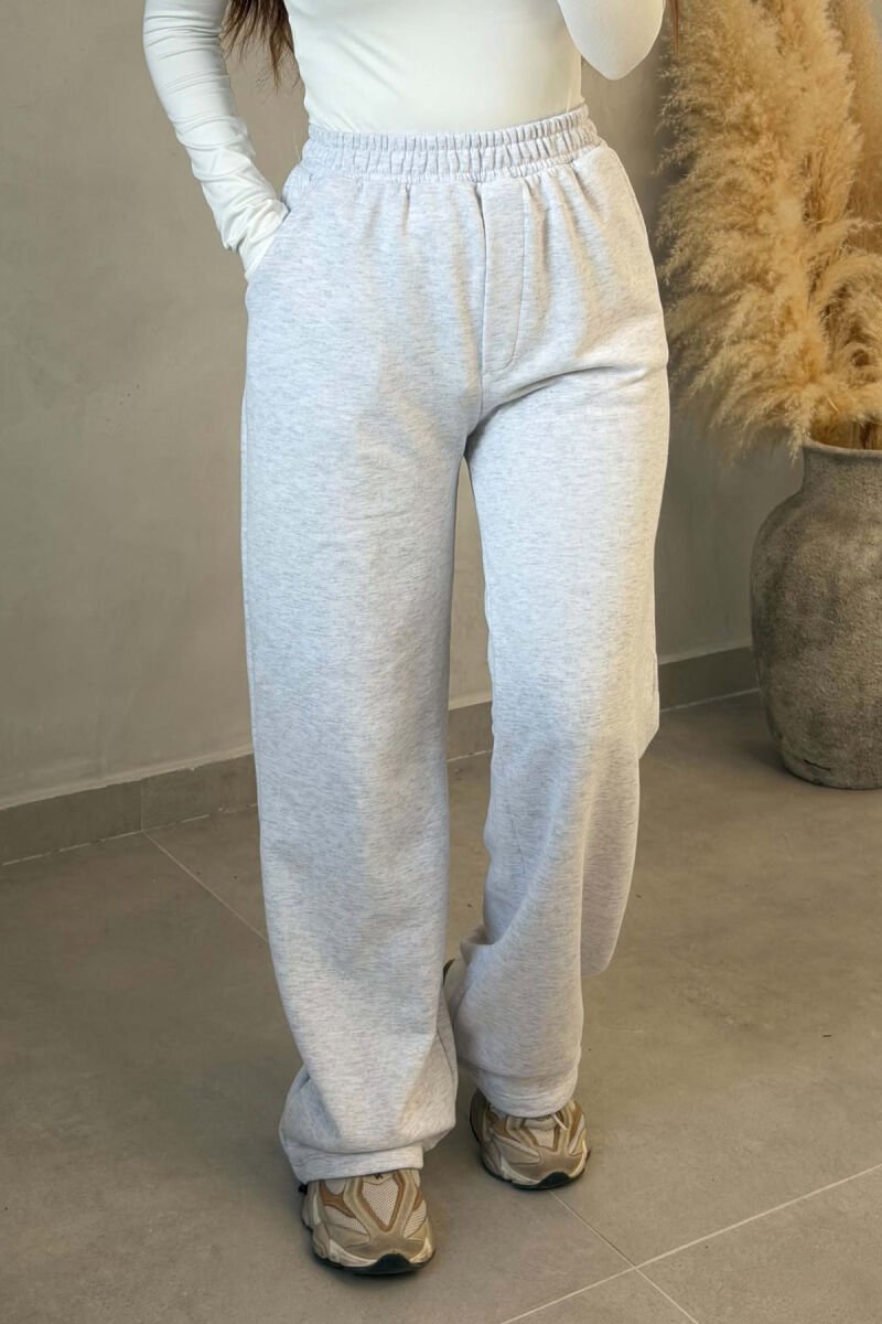 ONE COLOR ELASTIC WAIST WOMEN SWEATPANTS LIGHT GREY/GZ - 3