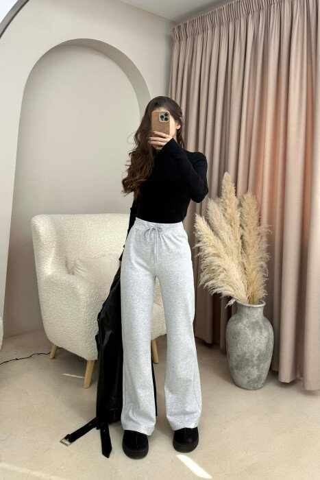 ONE COLOR ELASTIC WAIST WOMEN SWEATPANTS LIGHT GREY/GZ - 2