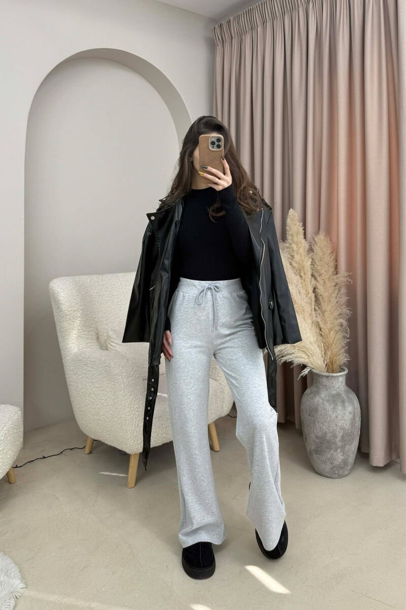 ONE COLOR ELASTIC WAIST WOMEN SWEATPANTS LIGHT GREY/GZ - 3
