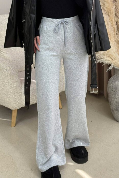 ONE COLOR ELASTIC WAIST WOMEN SWEATPANTS LIGHT GREY/GZ - 1