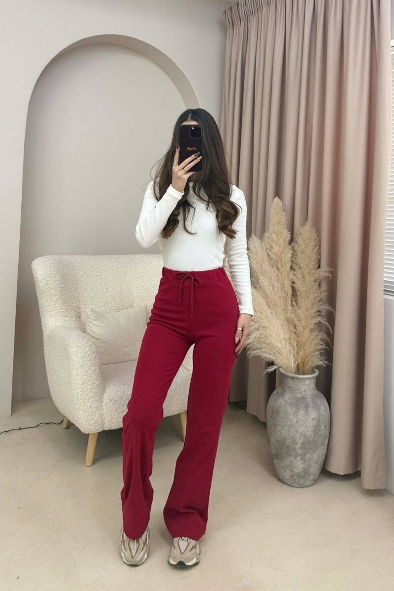 ONE COLOR ELASTIC WAIST WOMEN SWEATPANTS RED/E KUQE - 2