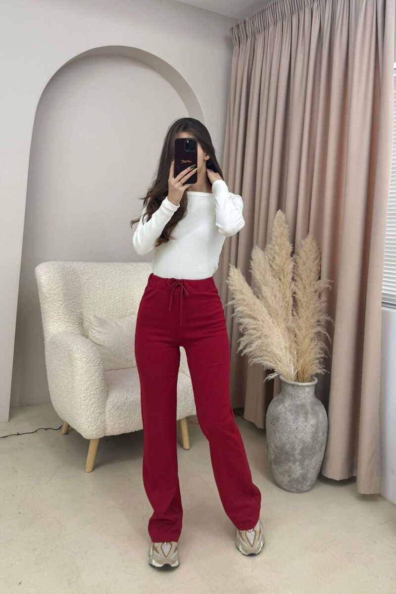 ONE COLOR ELASTIC WAIST WOMEN SWEATPANTS RED/E KUQE - 4