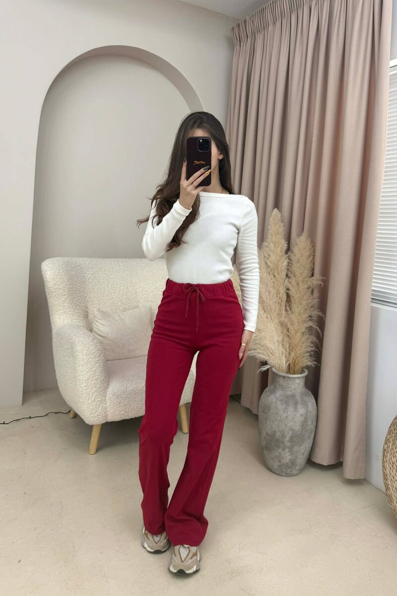 ONE COLOR ELASTIC WAIST WOMEN SWEATPANTS RED/E KUQE - 3