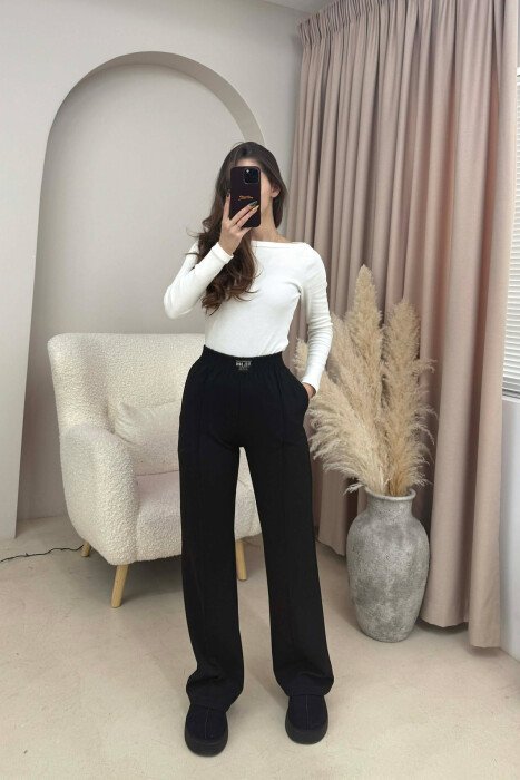 ONE COLOR ELASTIC WAIST WOMEN TROUSERS BLACK/ E ZEZE - 3