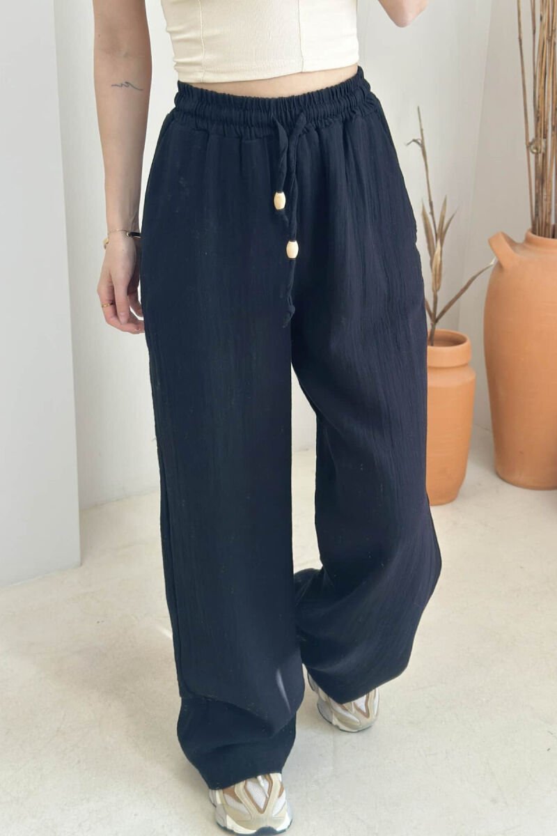 ONE COLOR ELASTIC WAIST WOMEN TROUSERS BLACK/ E ZEZE - 4