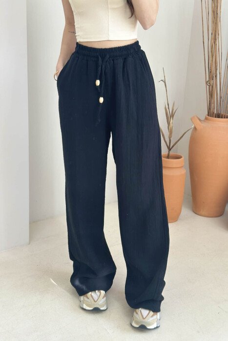 ONE COLOR ELASTIC WAIST WOMEN TROUSERS BLACK/ E ZEZE - 5