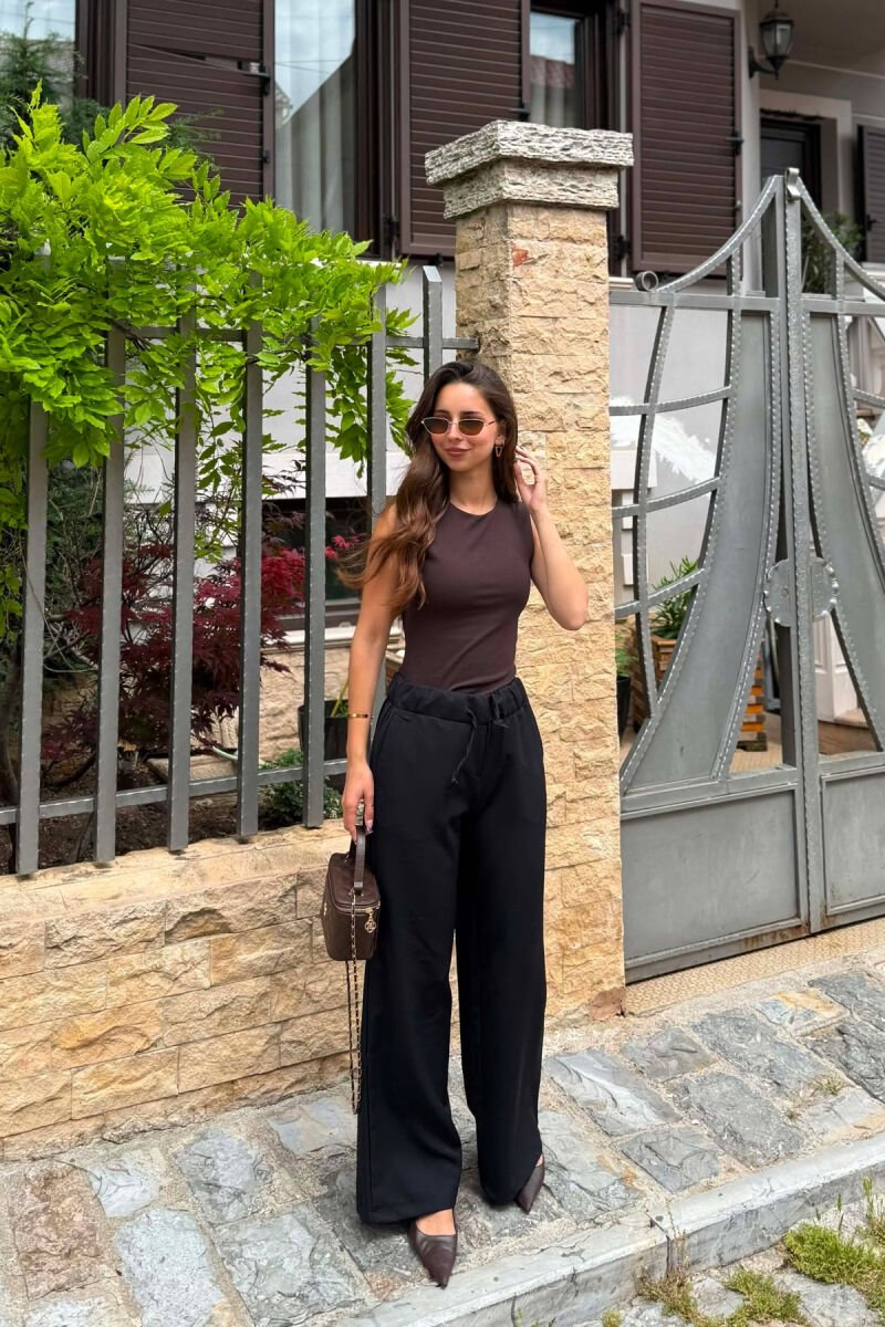 ONE COLOR ELASTIC WAIST WOMEN TROUSERS BLACK/ E ZEZE - 1