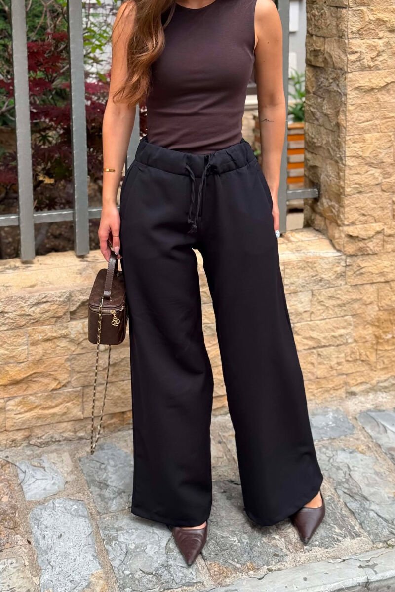 ONE COLOR ELASTIC WAIST WOMEN TROUSERS BLACK/ E ZEZE - 2