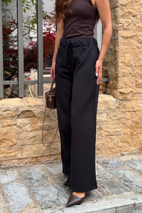 ONE COLOR ELASTIC WAIST WOMEN TROUSERS BLACK/ E ZEZE - 4