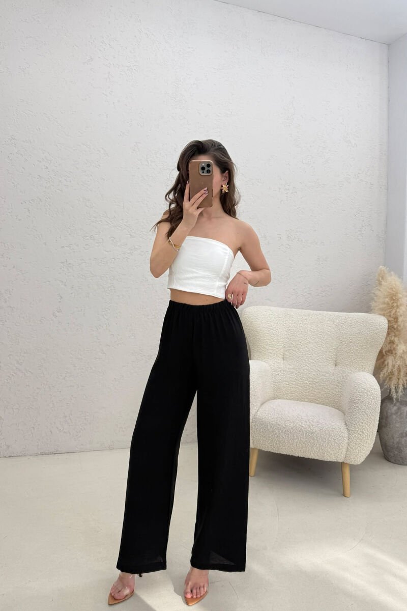 ONE COLOR ELASTIC WAIST WOMEN TROUSERS BLACK/ E ZEZE - 2