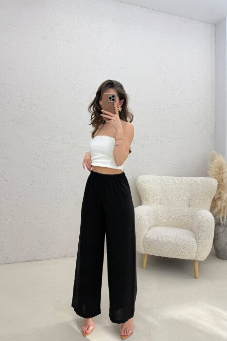 ONE COLOR ELASTIC WAIST WOMEN TROUSERS BLACK/ E ZEZE - 3