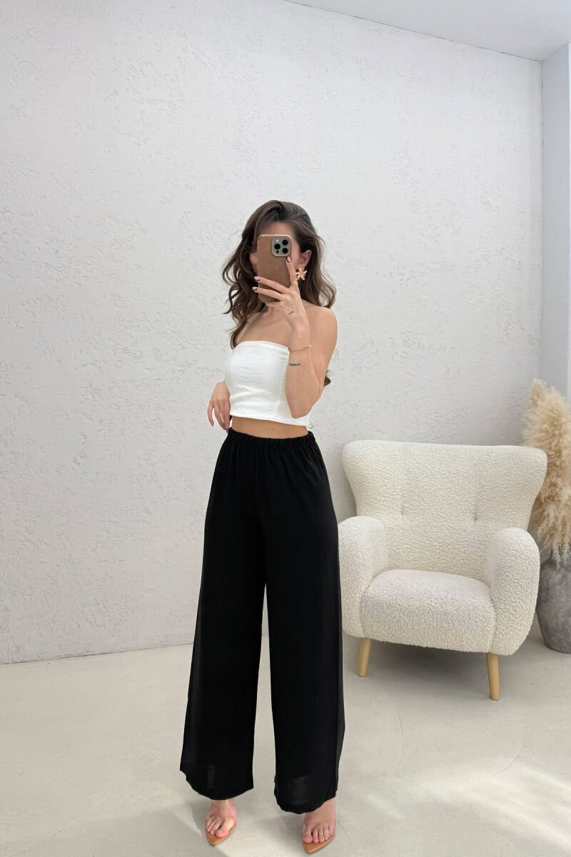 ONE COLOR ELASTIC WAIST WOMEN TROUSERS BLACK/ E ZEZE - 3