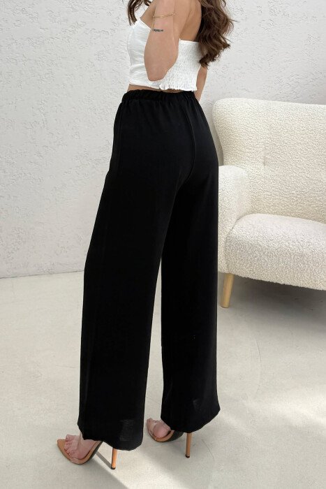 ONE COLOR ELASTIC WAIST WOMEN TROUSERS BLACK/ E ZEZE - 4