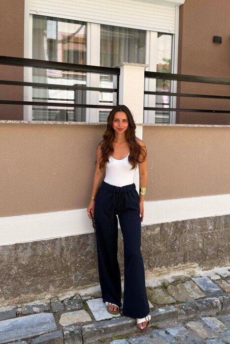 ONE COLOR ELASTIC WAIST WOMEN TROUSERS BLUE/BLU - 1