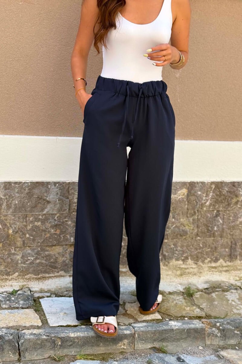 ONE COLOR ELASTIC WAIST WOMEN TROUSERS BLUE/BLU - 2