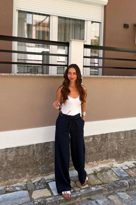 ONE COLOR ELASTIC WAIST WOMEN TROUSERS BLUE/BLU - 3
