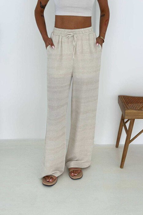 ONE COLOR ELASTIC WAIST WOMEN TROUSERS CREAM/KREM - KLAUDIO FASHION