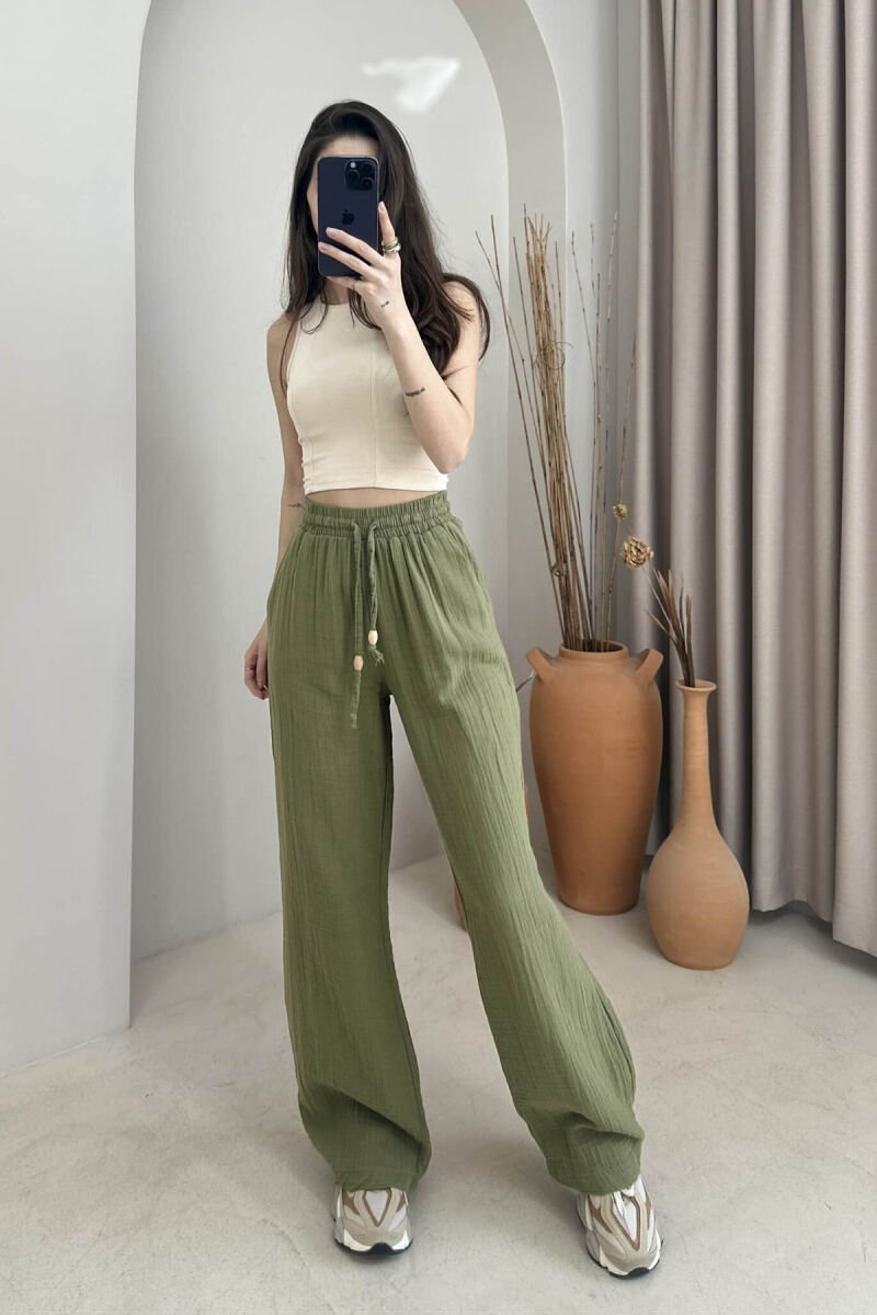 ONE COLOR ELASTIC WAIST WOMEN TROUSERS GREEN/JESHILE - 2