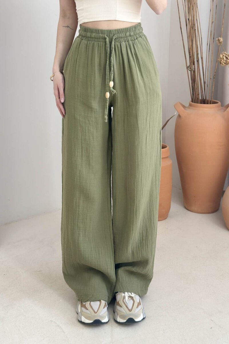 ONE COLOR ELASTIC WAIST WOMEN TROUSERS GREEN/JESHILE - 3