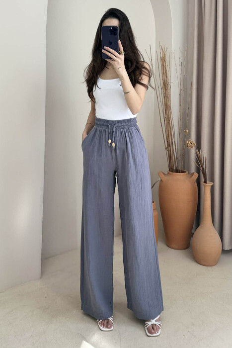 ONE COLOR ELASTIC WAIST WOMEN TROUSERS GREY/GRI - 2