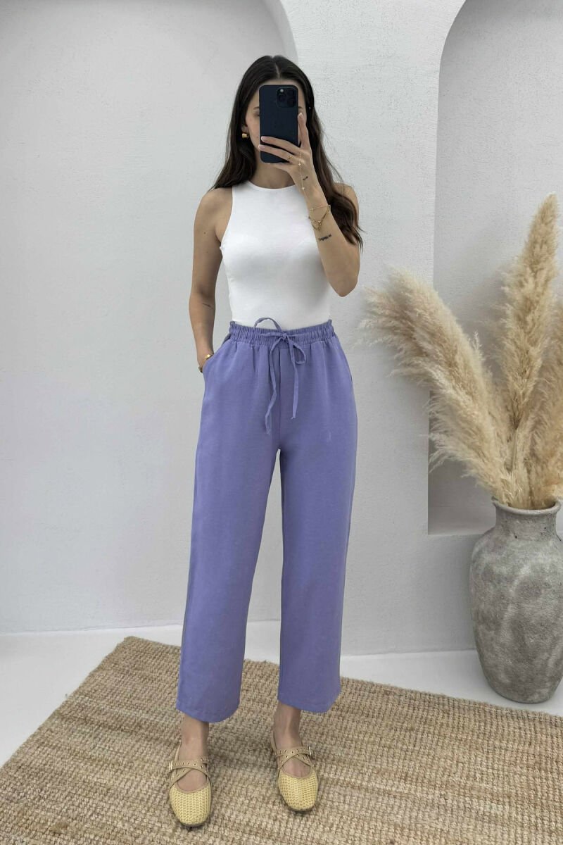 ONE COLOR ELASTIC WAIST WOMEN TROUSERS PURPLE/LEJLA - 2