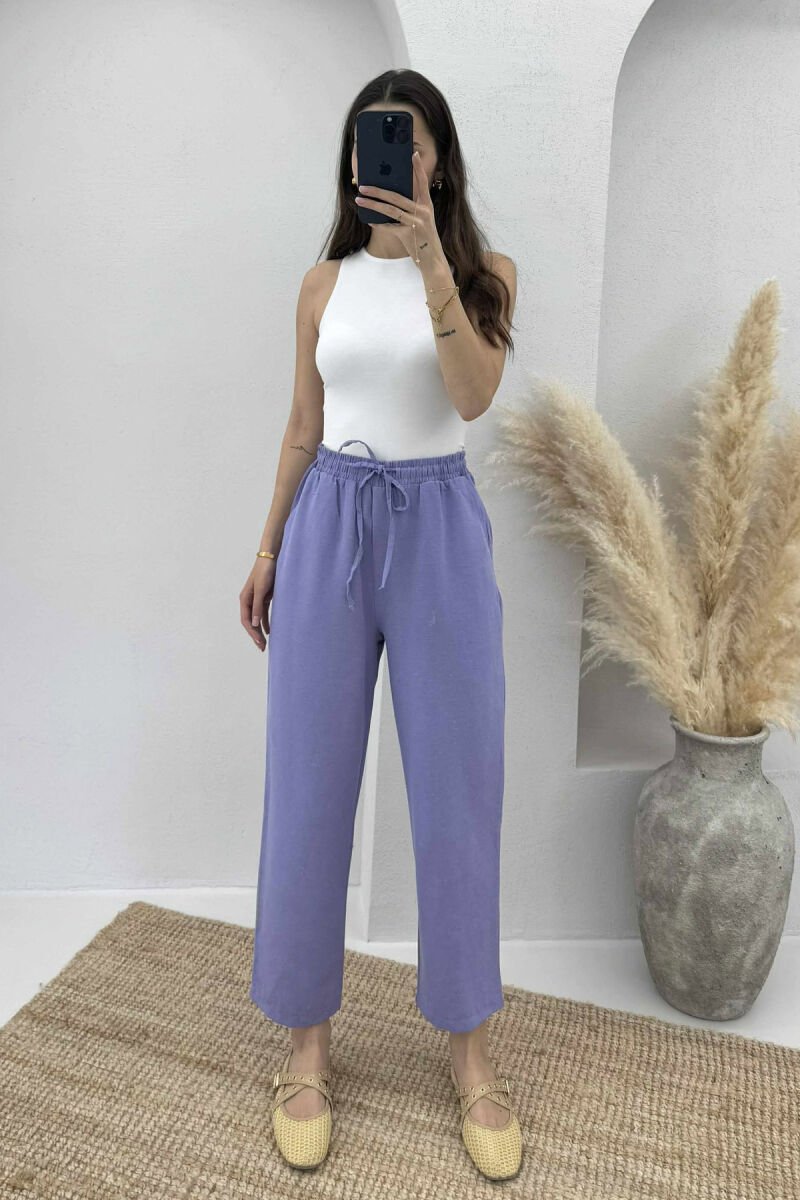 ONE COLOR ELASTIC WAIST WOMEN TROUSERS PURPLE/LEJLA - 3