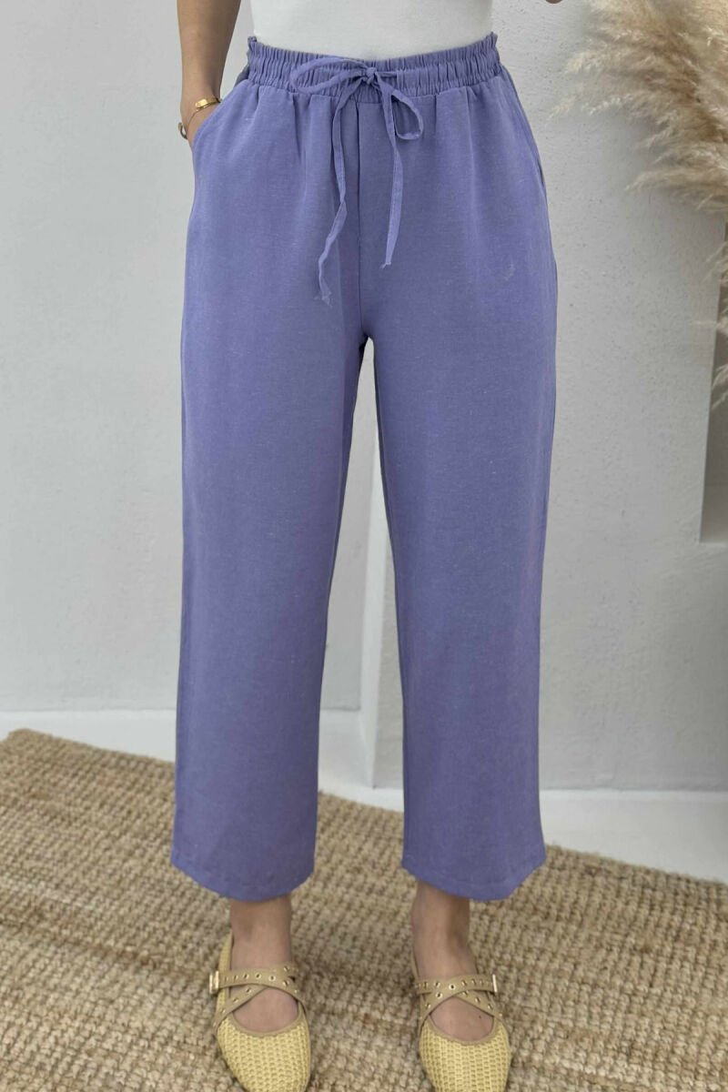 ONE COLOR ELASTIC WAIST WOMEN TROUSERS PURPLE/LEJLA - 1