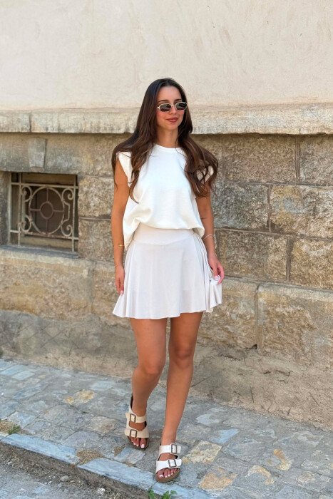 ONE COLOR ELASTIC WASIT WOMAN SKORTS BEIGE/BEZHE 