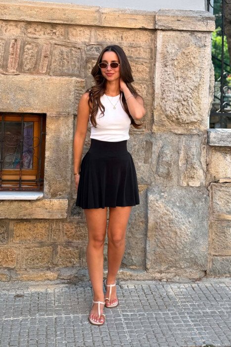 ONE COLOR ELASTIC WASIT WOMAN SKORTS BLACK/ E ZEZE 