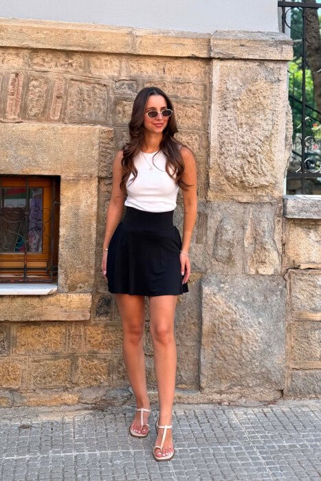 ONE COLOR ELASTIC WASIT WOMAN SKORTS BLACK/ E ZEZE - 2