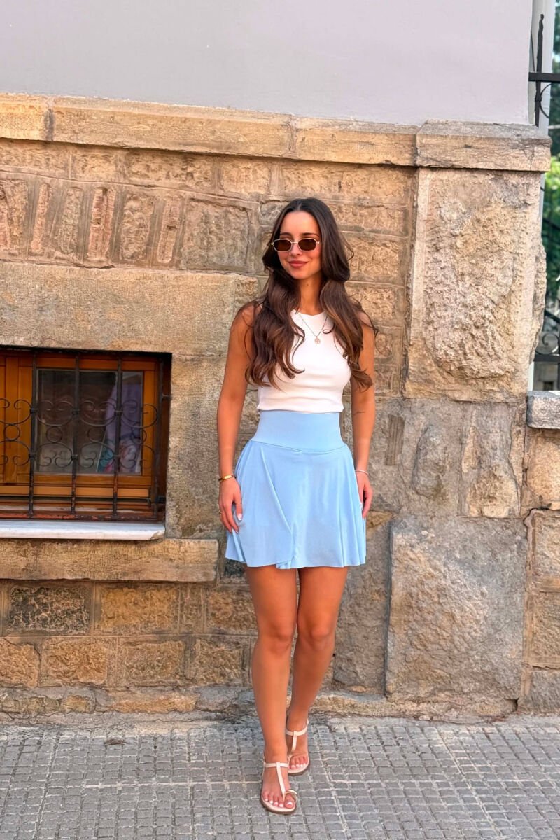 ONE COLOR ELASTIC WASIT WOMAN SKORTS LIGHTBLUE/BZ - 1