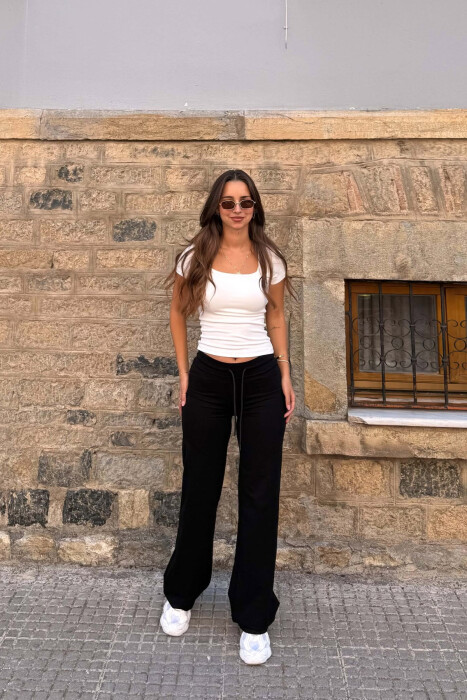 ONE COLOR ELASTIC WASIT WOMAN SWEATPANTS BLACK/ E ZEZE 