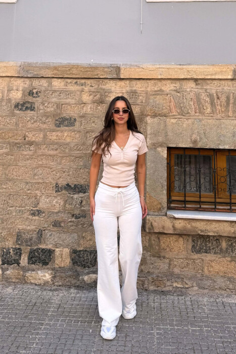 ONE COLOR ELASTIC WASIT WOMAN SWEATPANTS WHITE-E BARDHE - KLAUDIO FASHION