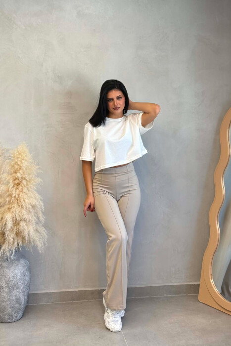 ONE COLOR ELASTIC WOMAN LEGGINGS BEIGE/BEZHE - 2