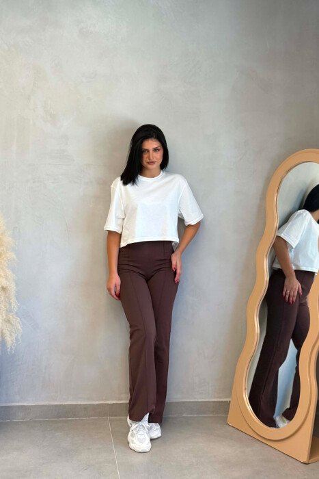 ONE COLOR ELASTIC WOMAN LEGGINGS BROWN/KAFE - 