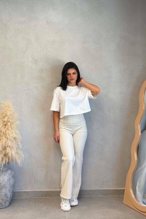 ONE COLOR ELASTIC WOMAN LEGGINGS CREAM/KREM - 