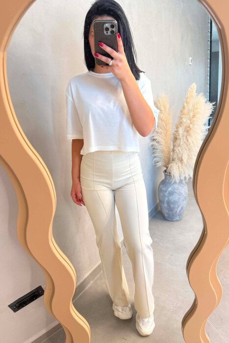 ONE COLOR ELASTIC WOMAN LEGGINGS CREAM/KREM - 6