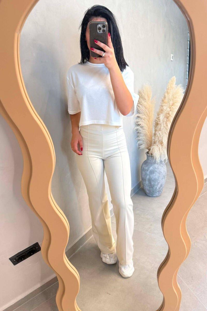 ONE COLOR ELASTIC WOMAN LEGGINGS CREAM/KREM - 7