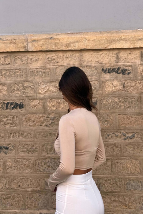 ONE COLOR ELASTIC WOMEN CROP TOP BEIGE/BEZHE - 3