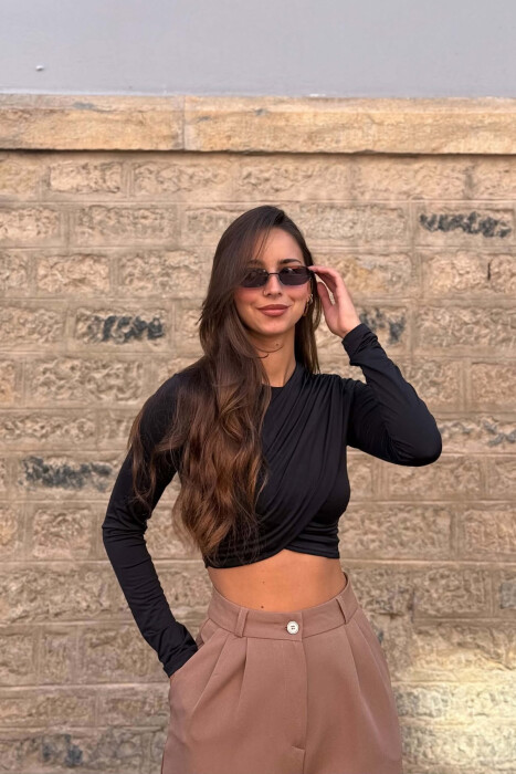 ONE COLOR ELASTIC WOMEN CROP TOP BLACK/ E ZEZE - KLAUDIO FASHION