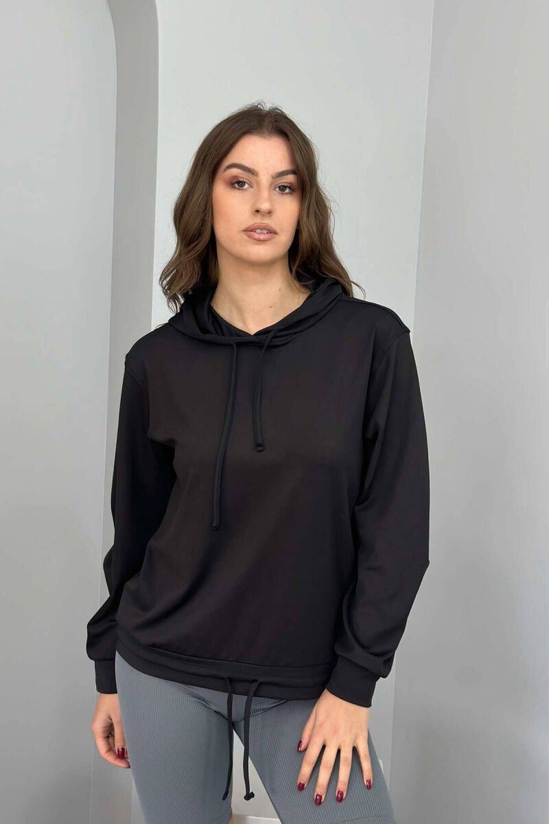 ONE COLOR ELASTIC WOMEN HOODIE BLACK/ E ZEZE - 1