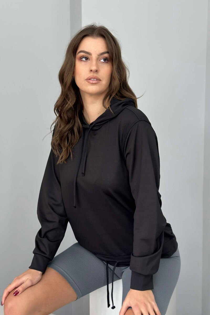 ONE COLOR ELASTIC WOMEN HOODIE BLACK/ E ZEZE - 2
