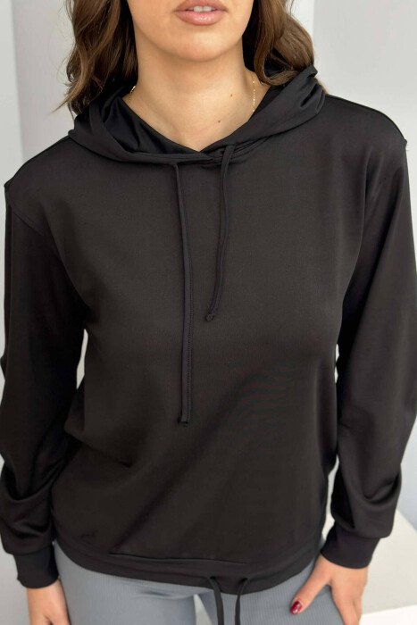 ONE COLOR ELASTIC WOMEN HOODIE BLACK/ E ZEZE - 3