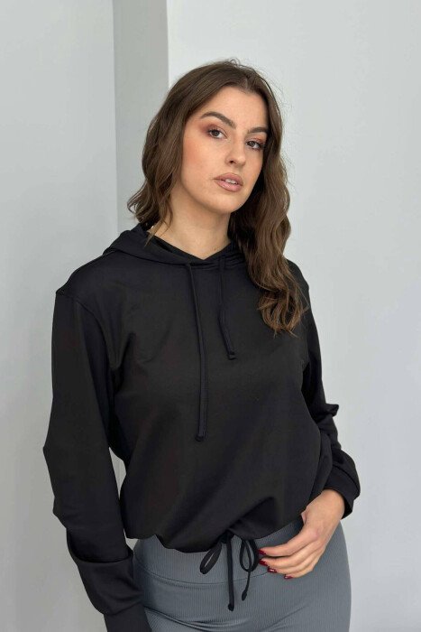 ONE COLOR ELASTIC WOMEN HOODIE BLACK/ E ZEZE - 4