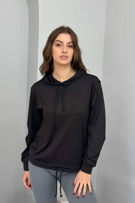 ONE COLOR ELASTIC WOMEN HOODIE BLACK/ E ZEZE - KLAUDIO FASHION
